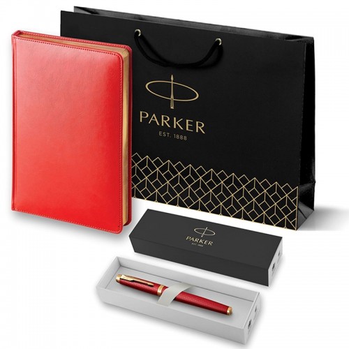 Набор Parker IM Premium T318 Red GT из ручки-роллера и ежедневника недатированного