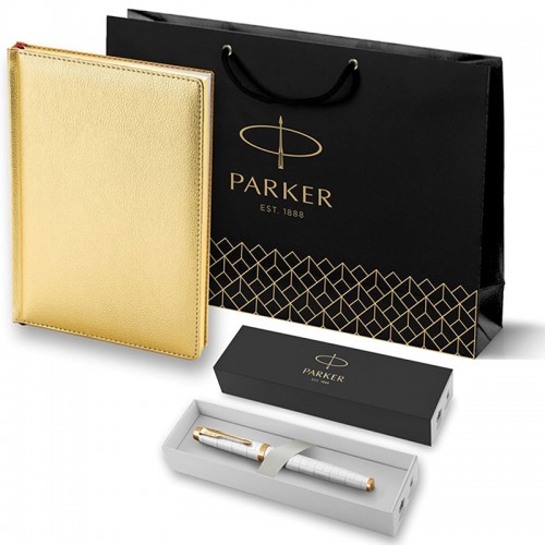 Набор Parker IM Premium Pearl GT из ручки-роллера и ежедневника недатированного